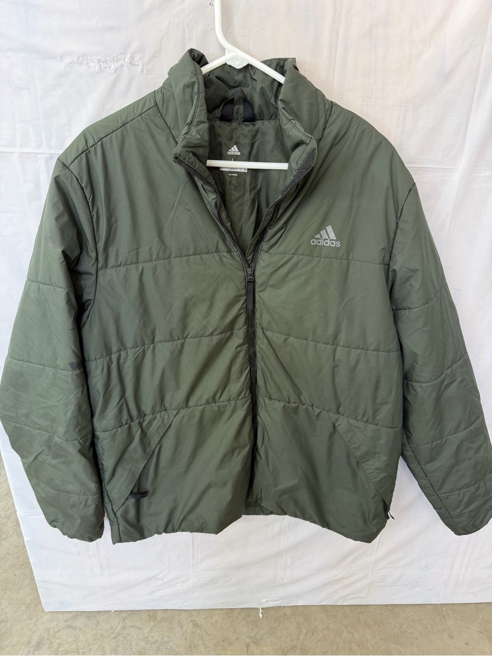 adidas Olive Puffer Jacket with High Collar
